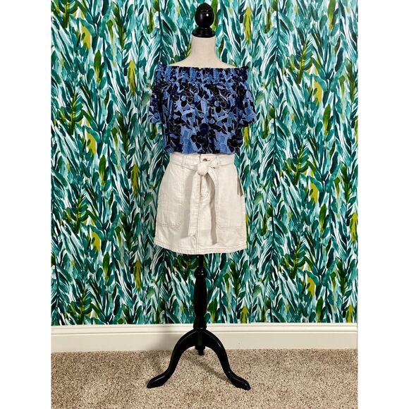 NWT Free People Blue Black Dark Combo Technicolor Floral Smocked Bubble Top Boho - Picture 2 of 8